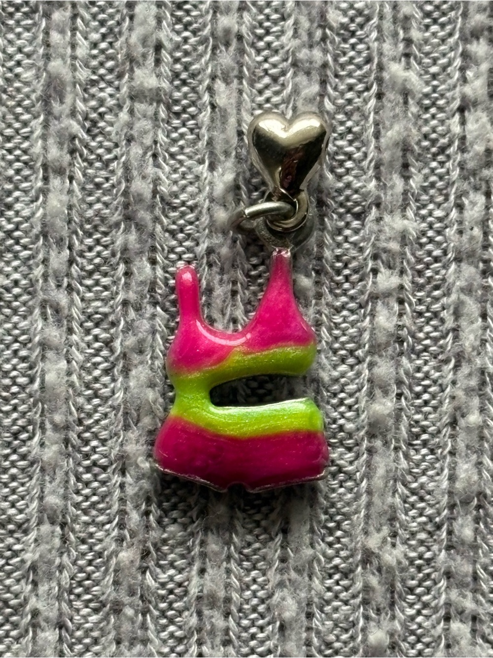 Summer theme Rio signed silver tone pink & lime green bikini pendant